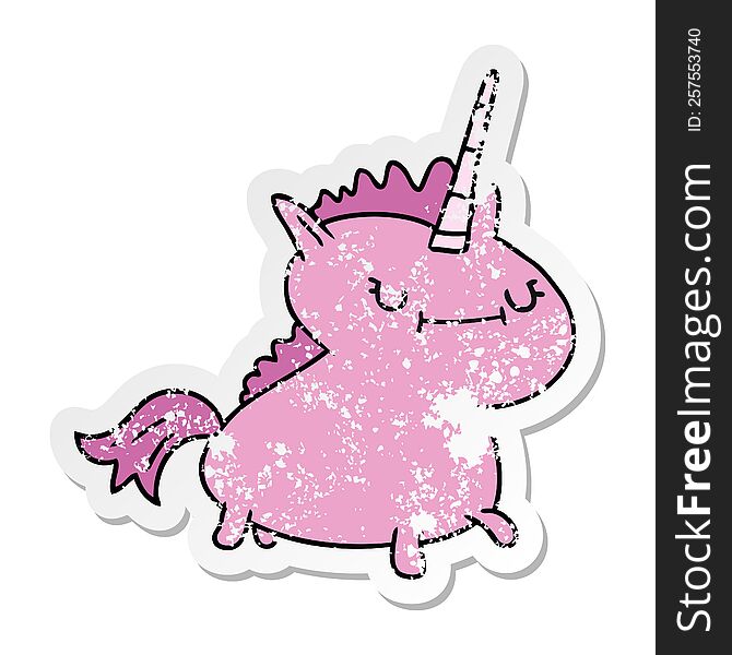 Distressed Sticker Cartoon Doodle Of A Magical Unicorn