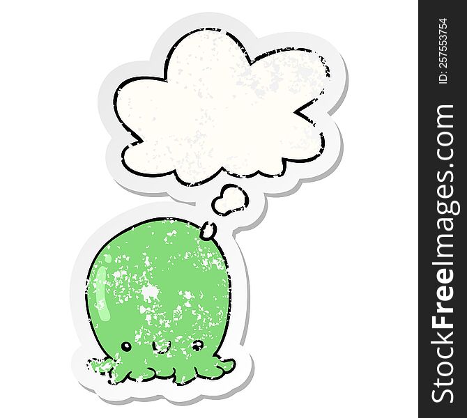 cute cartoon octopus with thought bubble as a distressed worn sticker