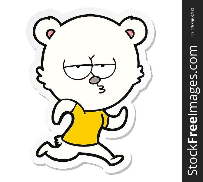 sticker of a bored polar bear running cartoon