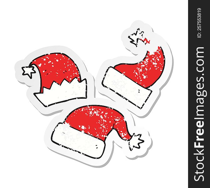 Retro Distressed Sticker Of A Cartoon Christmas Hats