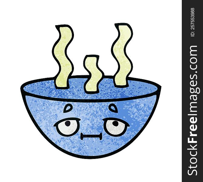 Retro Grunge Texture Cartoon Bowl Of Hot Soup