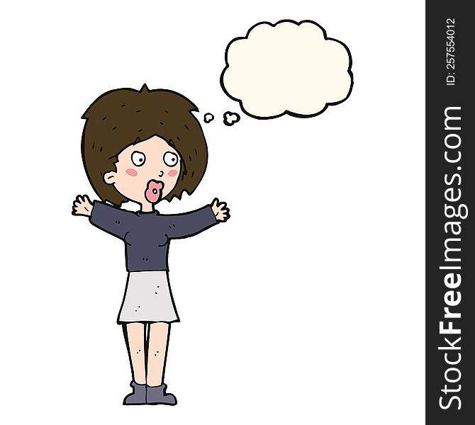 Cartoon Worried Woman With Thought Bubble