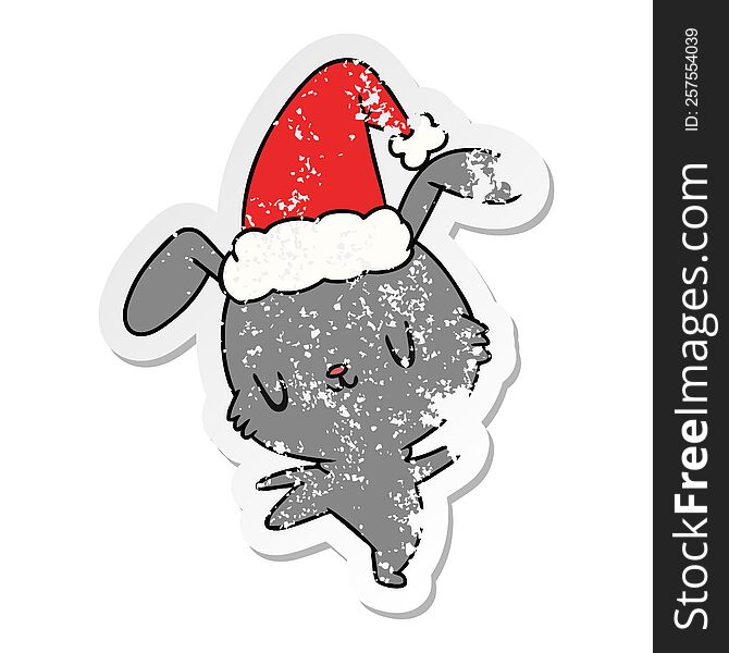 christmas distressed sticker cartoon of kawaii rabbit