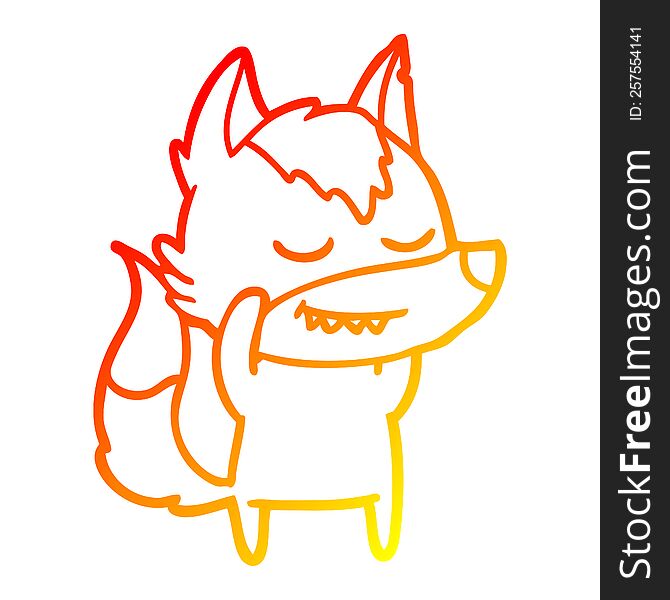 warm gradient line drawing of a friendly cartoon wolf