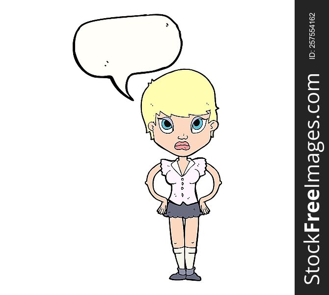 Cartoon Annoyed Girl With Speech Bubble