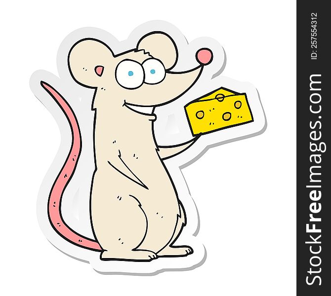 sticker of a cartoon mouse with cheese