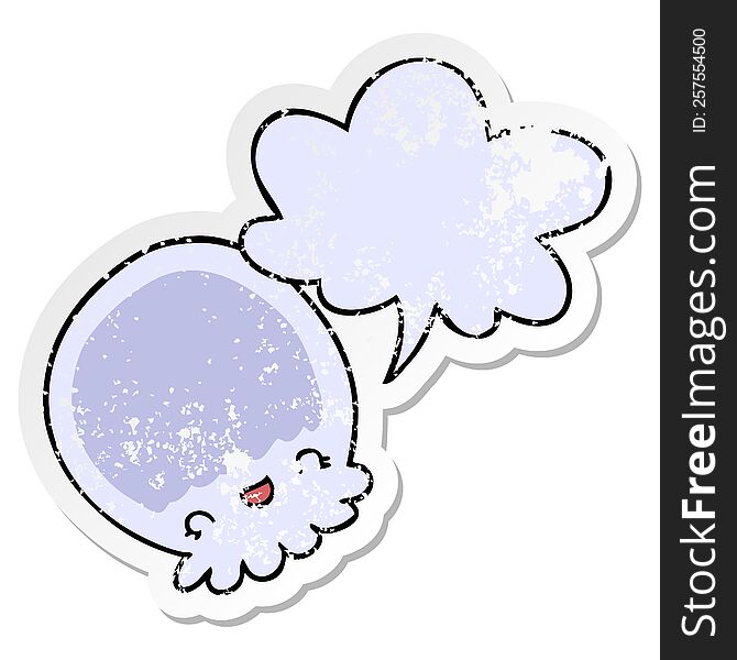 Cartoon Jellyfish And Speech Bubble Distressed Sticker