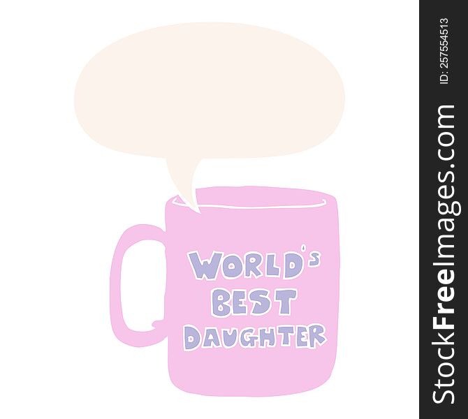 worlds best daughter mug with speech bubble in retro style