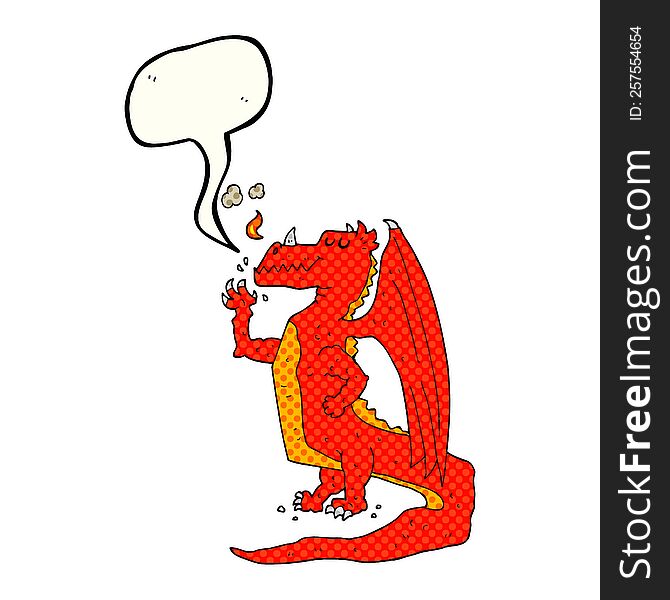 freehand drawn comic book speech bubble cartoon happy dragon