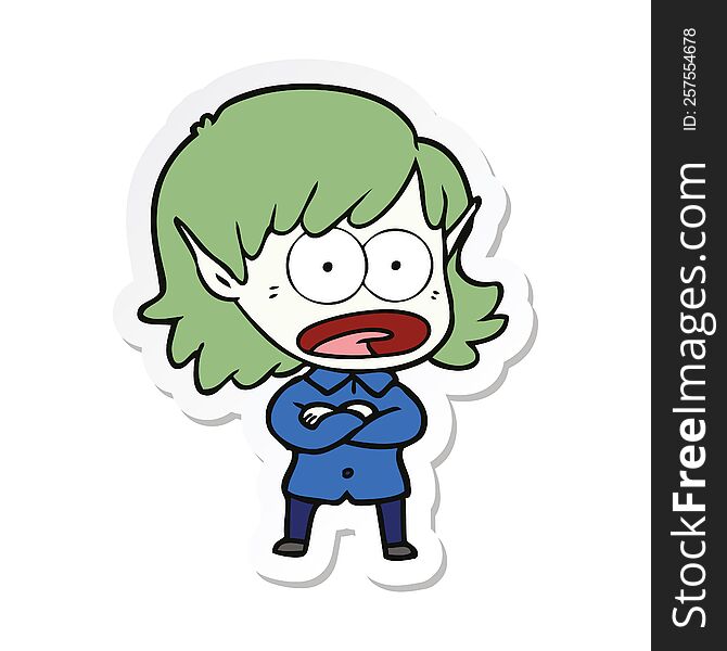 Sticker Of A Cartoon Shocked Elf Girl