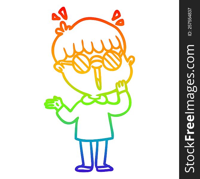 Rainbow Gradient Line Drawing Cartoon Boy Realizing Something Amazing