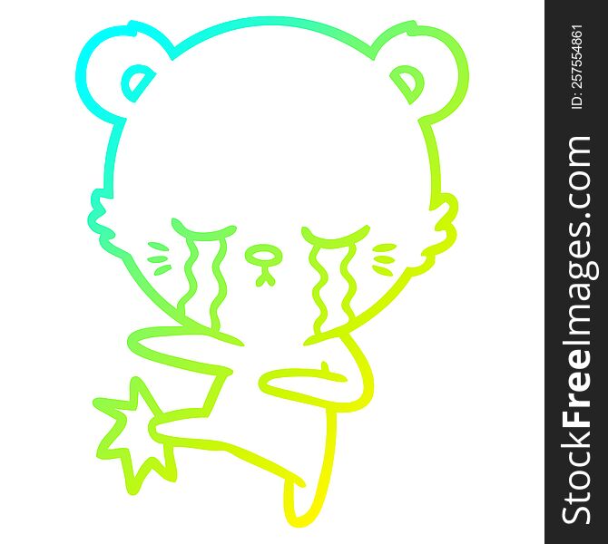 cold gradient line drawing of a crying cartoon polarbear