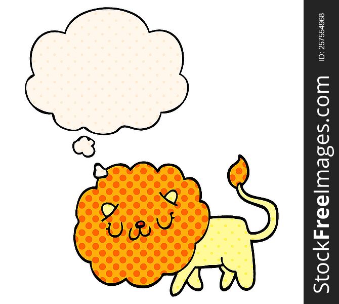 Cartoon Lion And Thought Bubble In Comic Book Style