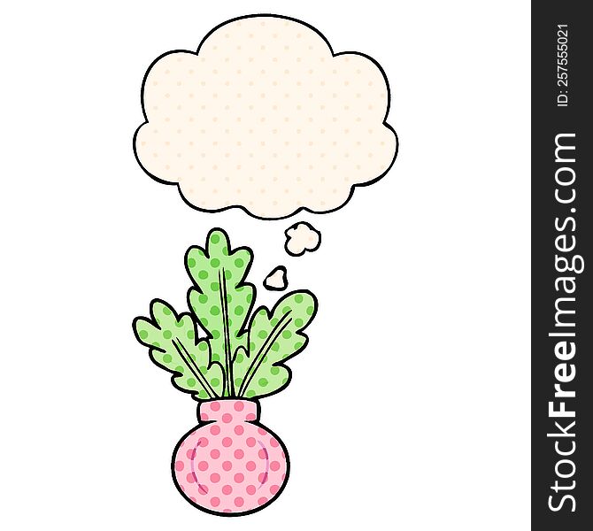 plant in vase with thought bubble in comic book style