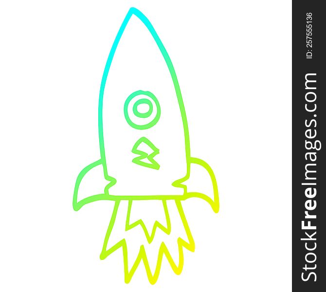 Cold Gradient Line Drawing Cartoon Space Rocket