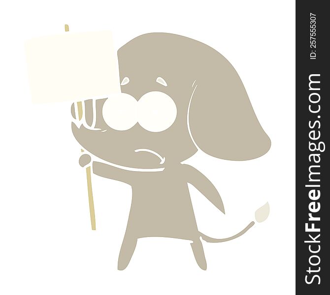 flat color style cartoon unsure elephant with protest sign