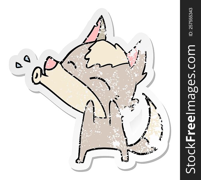 Distressed Sticker Of A Howling Wolf Cartoon