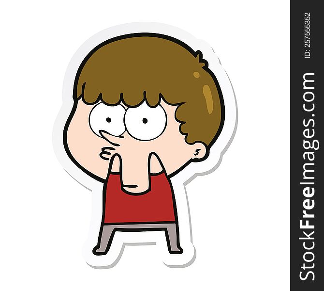 Sticker Of A Cartoon Curious Boy