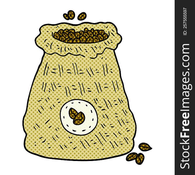 freehand drawn cartoon bag of coffee beans