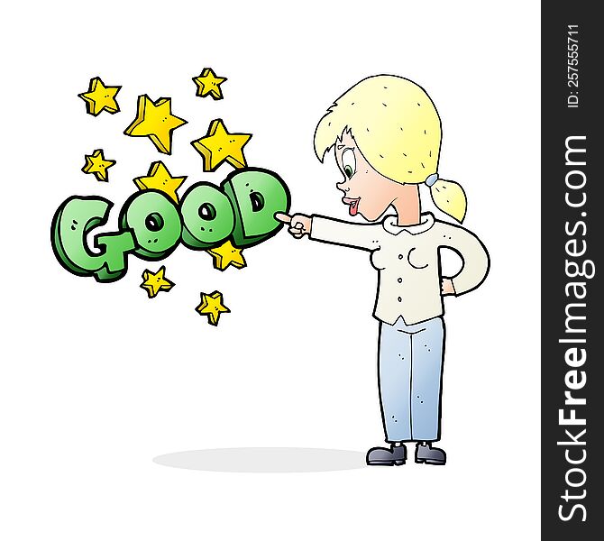 Cartoon Woman Pointing Out The Good