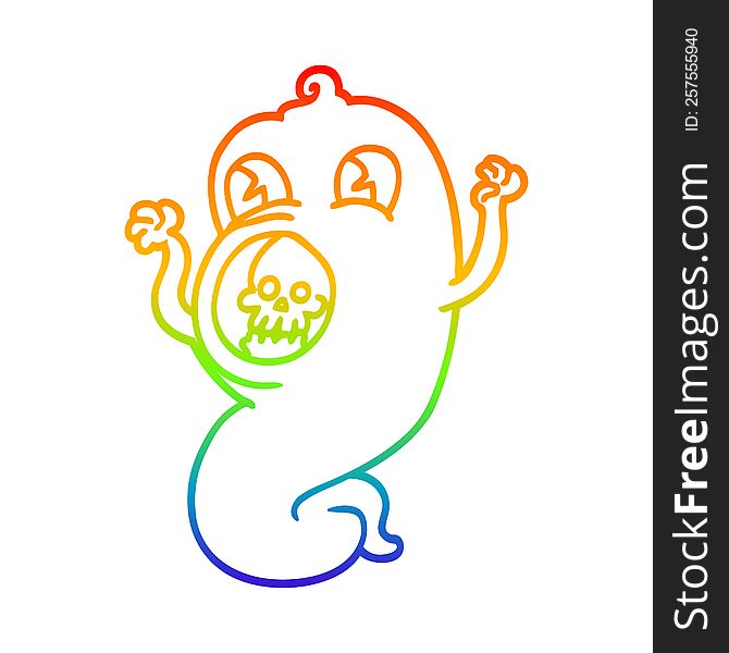 Rainbow Gradient Line Drawing Spooky Cartoon Ghost