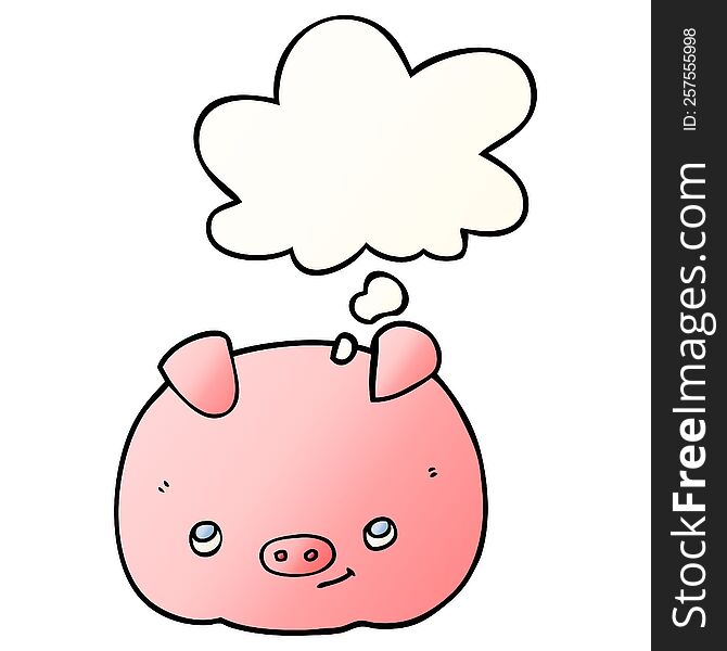 Cartoon Happy Pig And Thought Bubble In Smooth Gradient Style