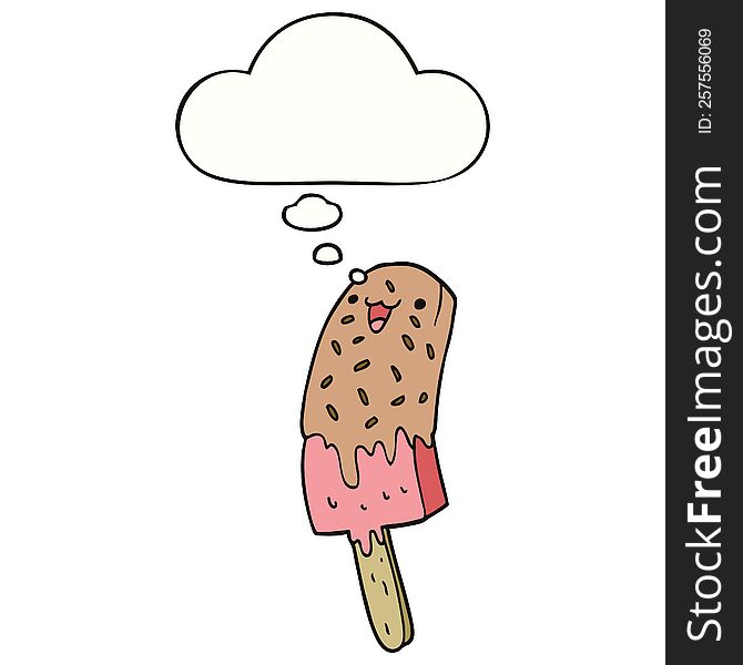 Cute Cartoon Happy Ice Lolly And Thought Bubble