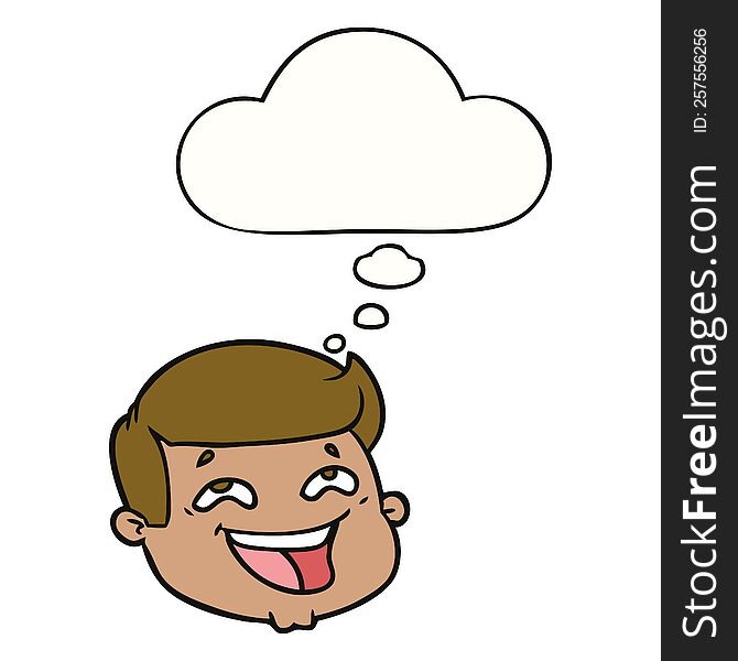 happy cartoon male face with thought bubble. happy cartoon male face with thought bubble