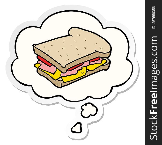 cartoon ham sandwich with thought bubble as a printed sticker