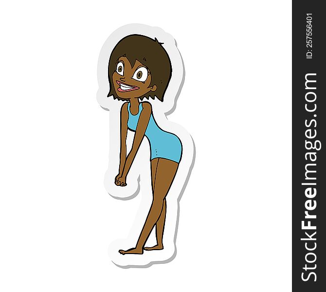 Sticker Of A Cartoon Excited Woman