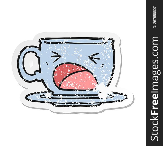 distressed sticker of a cartoon shouting tea cup