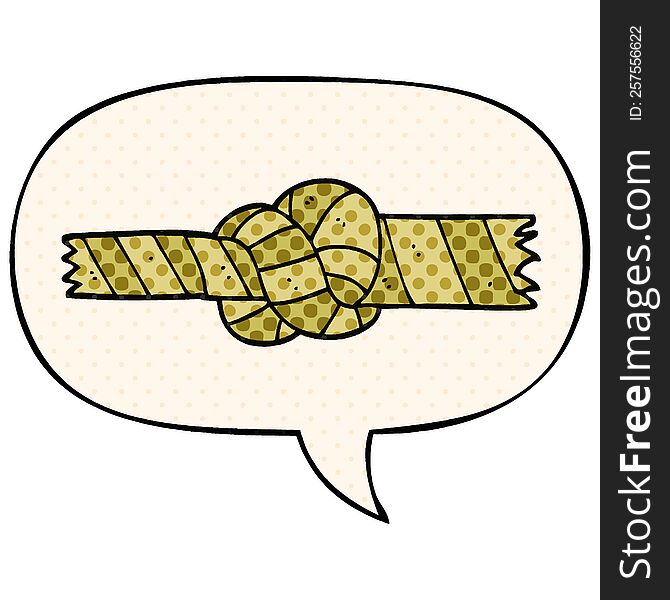 cartoon knotted rope with speech bubble in comic book style