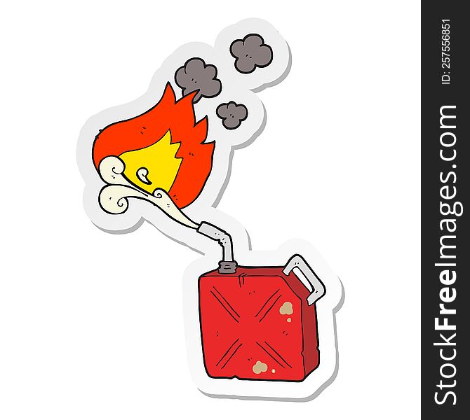 sticker of a cartoon fuel can with burning fuel spray
