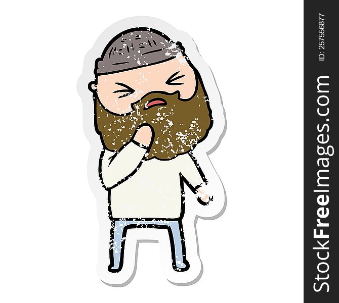 Distressed Sticker Of A Cartoon Man With Beard