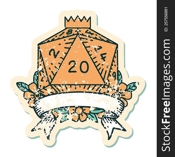 Natural 20 Critical Hit D20 Dice Roll Illustration