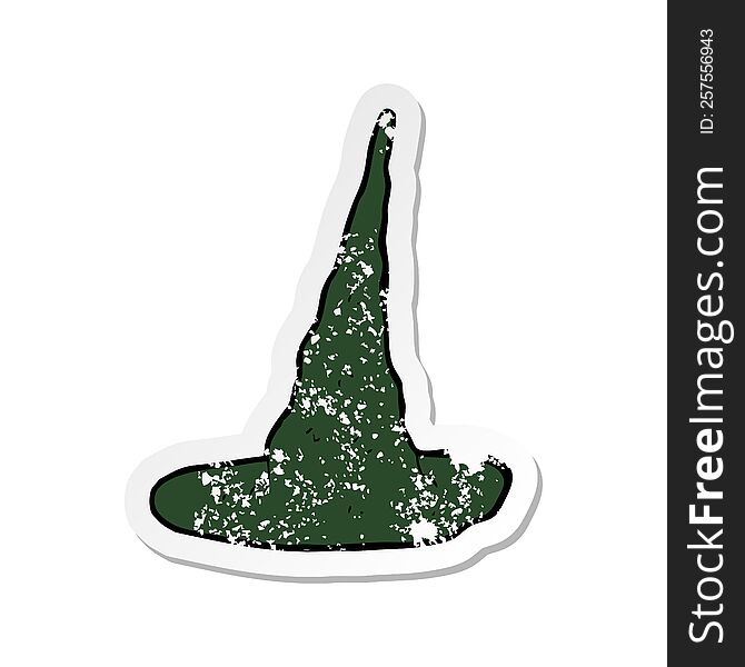Retro Distressed Sticker Of A Cartoon Spooky Witch Hat
