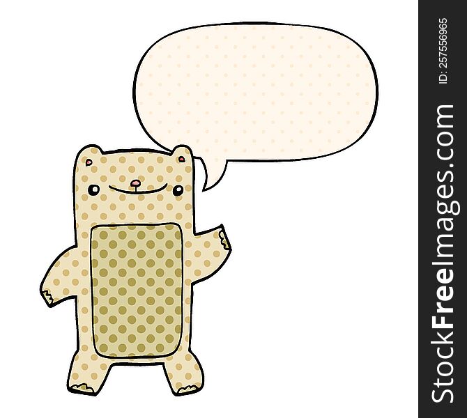 cartoon teddy bear with speech bubble in comic book style