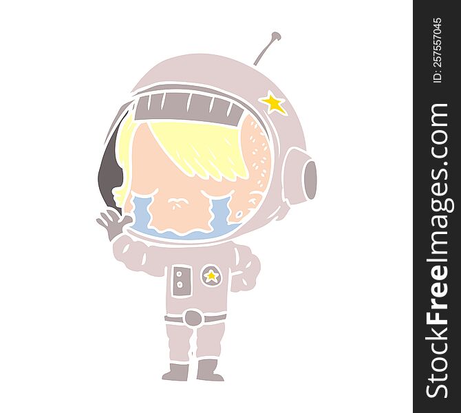 Flat Color Style Cartoon Crying Astronaut Girl