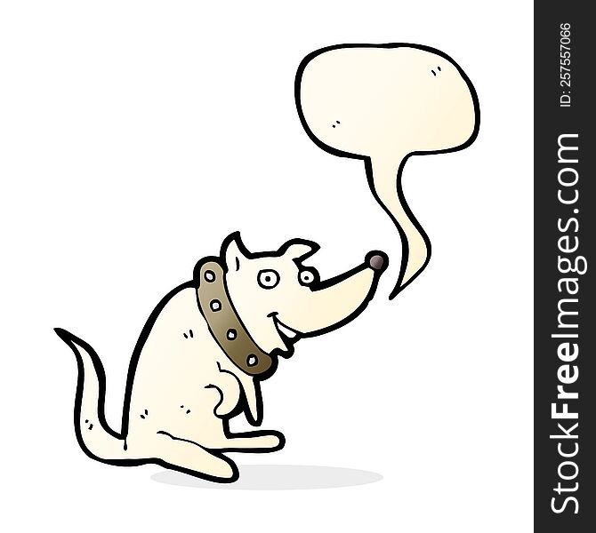 cartoon happy dog in big collar with speech bubble