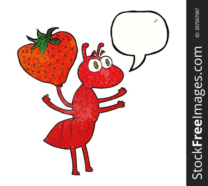 freehand speech bubble textured cartoon ant carrying food