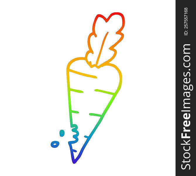 rainbow gradient line drawing of a cartoon carrot with bite marks