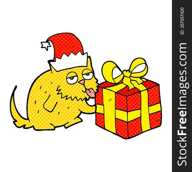 Cartoon Cat With Present