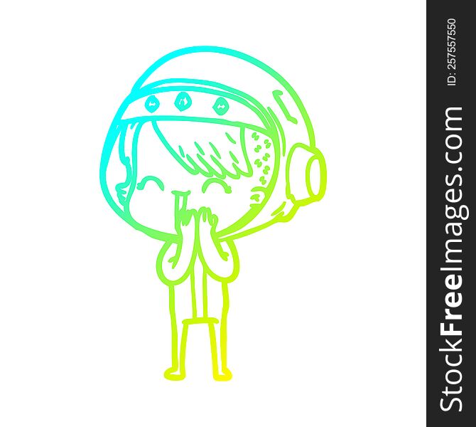 cold gradient line drawing of a giggling cartoon space girl