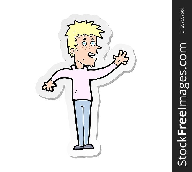 Sticker Of A Cartoon Happy Boy Waving