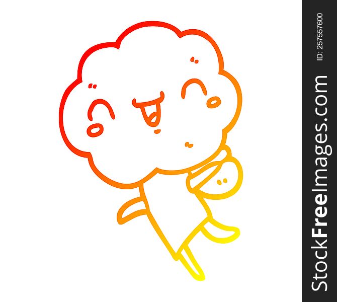 Warm Gradient Line Drawing Cute Cartoon Cloud Head Creature