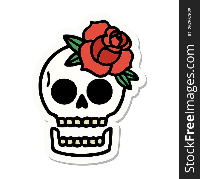 Tattoo Style Sticker Of A Skull And Rose