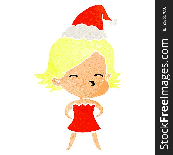 retro cartoon of a woman wearing santa hat