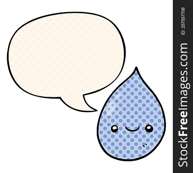 Cartoon Raindrop And Speech Bubble In Comic Book Style