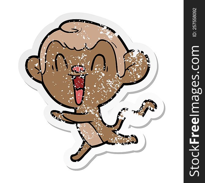 Distressed Sticker Of A Cartoon Laughing Monkey