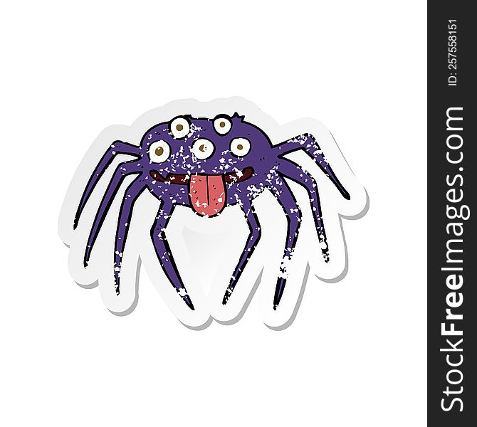 Retro Distressed Sticker Of A Cartoon Gross Halloween Spider